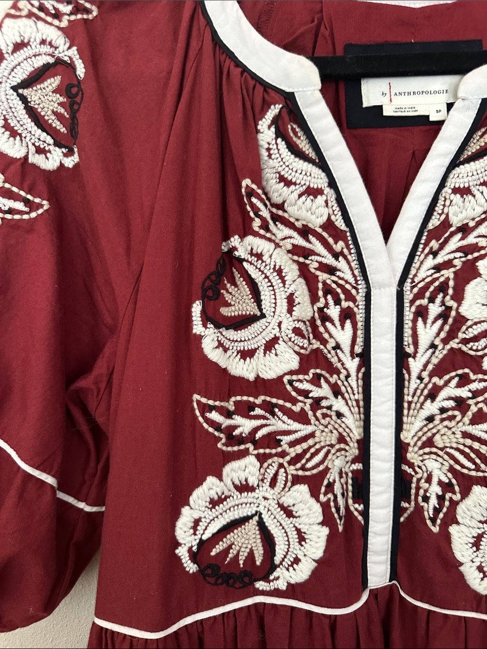 Anthropologie Embroidered Tiered Midi Dress in Deep Wine Red - Picture 5 of 7